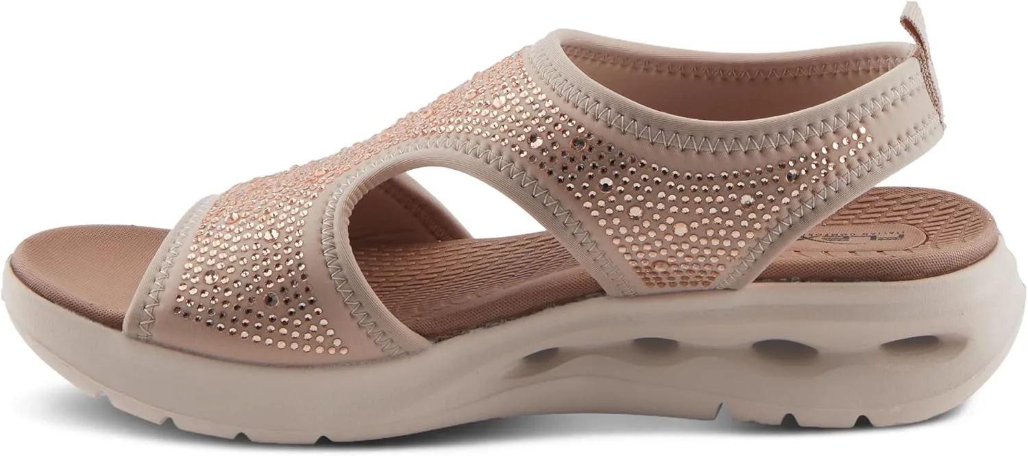 Flexus Women's GOSSELIN Rhinestone Ankle Strap Sandals – Sporty Lycra Slingback with Cushioned Footbed and Arch Support