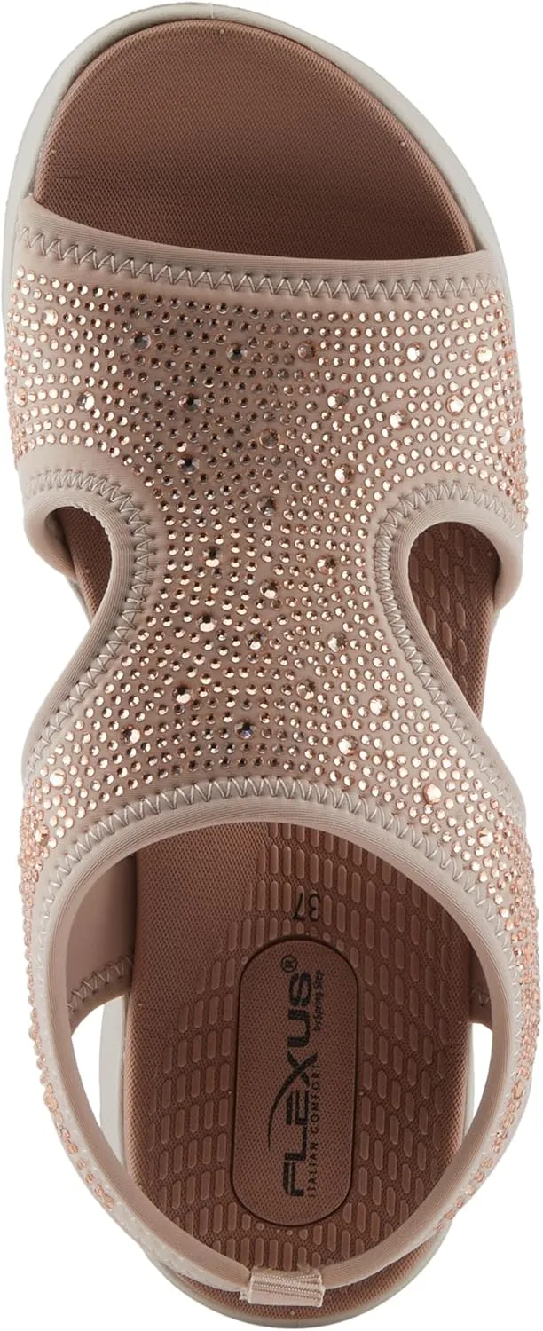 Flexus Women's GOSSELIN Rhinestone Ankle Strap Sandals – Sporty Lycra Slingback with Cushioned Footbed and Arch Support