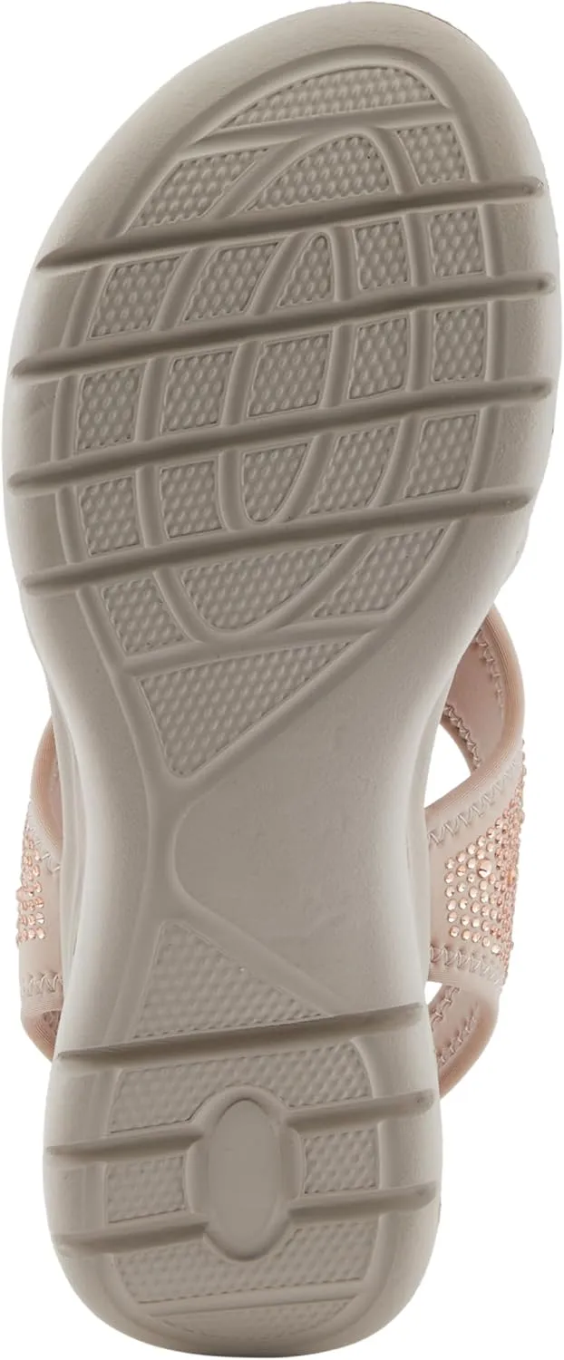 Flexus Women's GOSSELIN Rhinestone Ankle Strap Sandals – Sporty Lycra Slingback with Cushioned Footbed and Arch Support