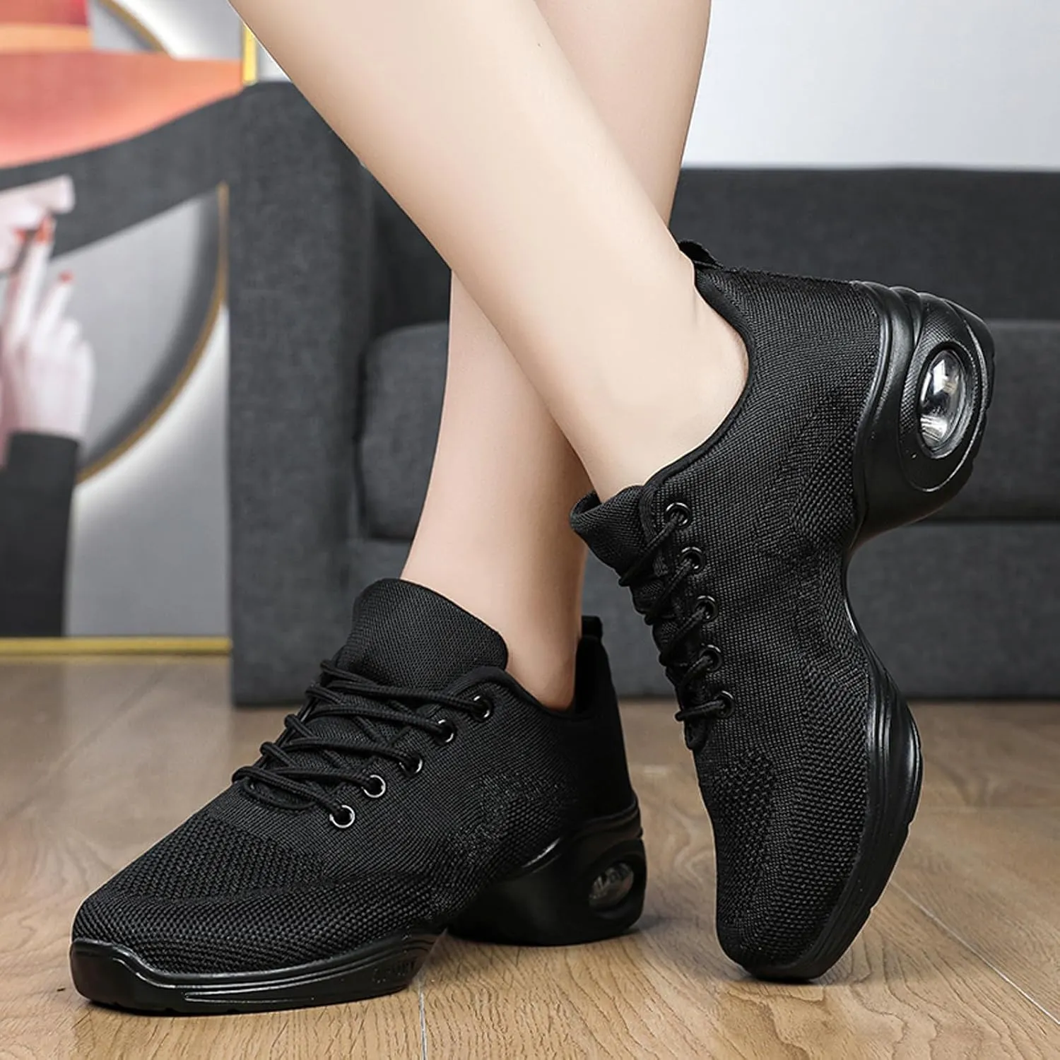 FLIOZY Women's Jazz Shoes Breathable Air Cushion Platform Modern Dance Shoes Athletic Walking Lace-up Sneakers
