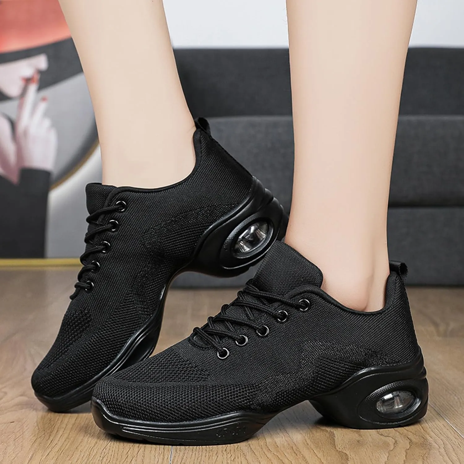 FLIOZY Women's Jazz Shoes Breathable Air Cushion Platform Modern Dance Shoes Athletic Walking Lace-up Sneakers