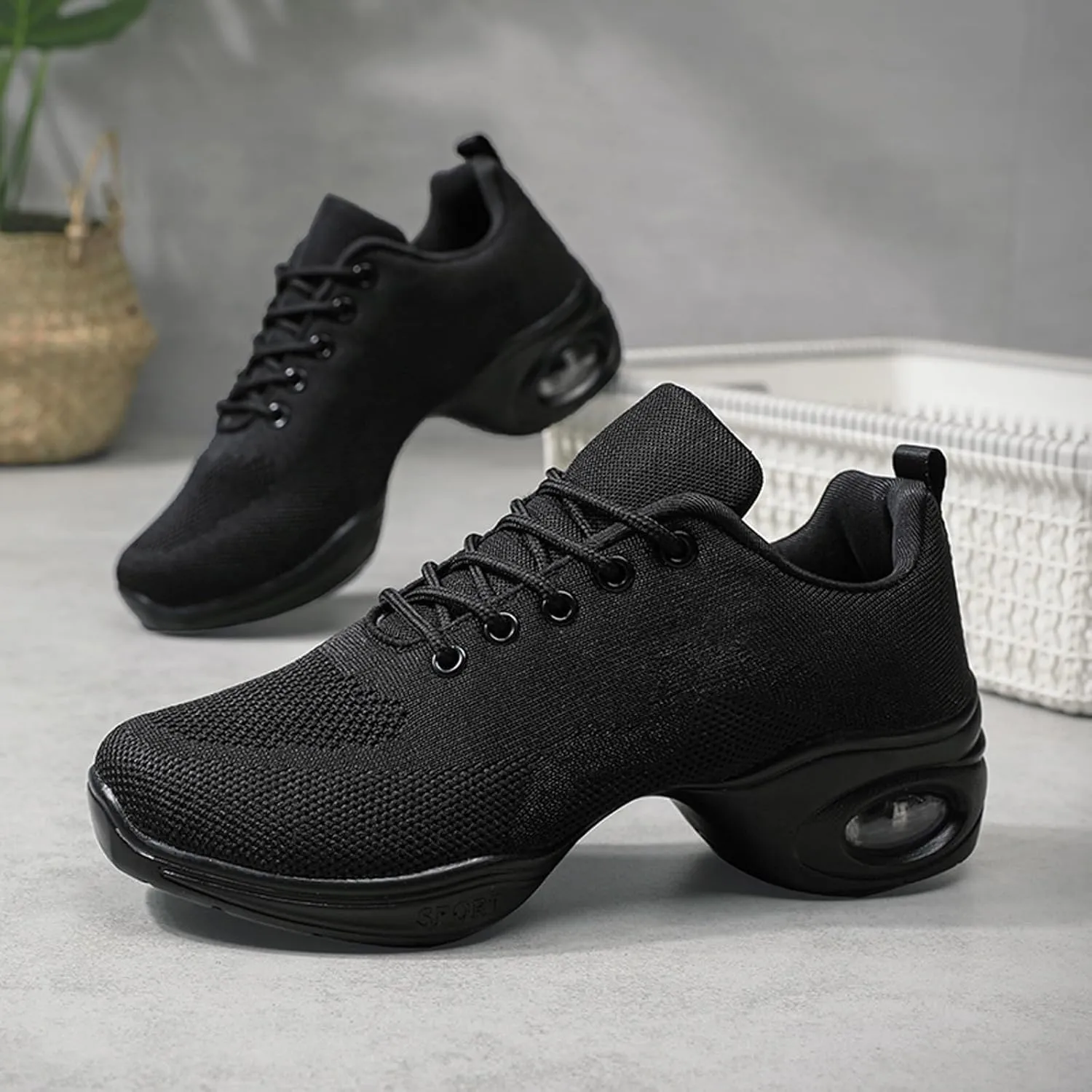 FLIOZY Women's Jazz Shoes Breathable Air Cushion Platform Modern Dance Shoes Athletic Walking Lace-up Sneakers