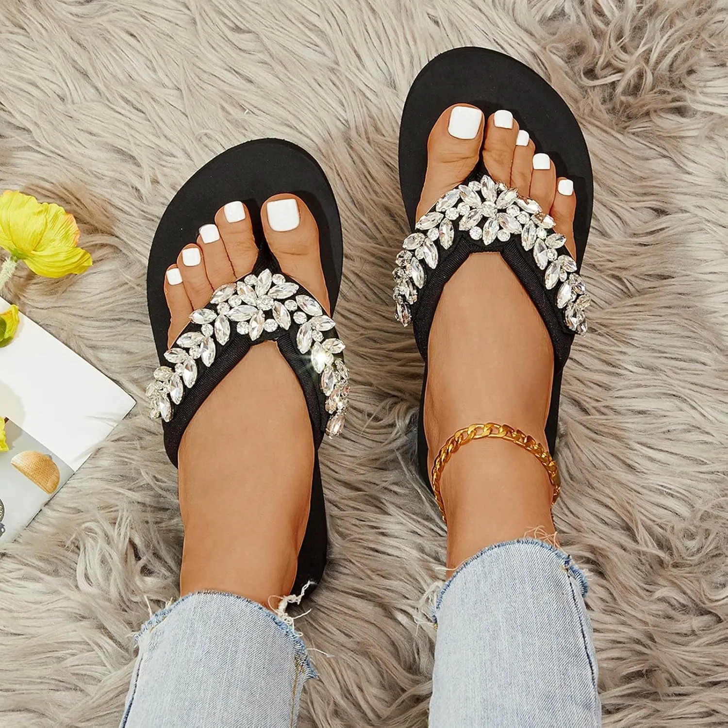 Flip Flops Flip Flops for Women with Arch Support White Sandals Women's Beach Flip Flop Super Lightweight and Soft