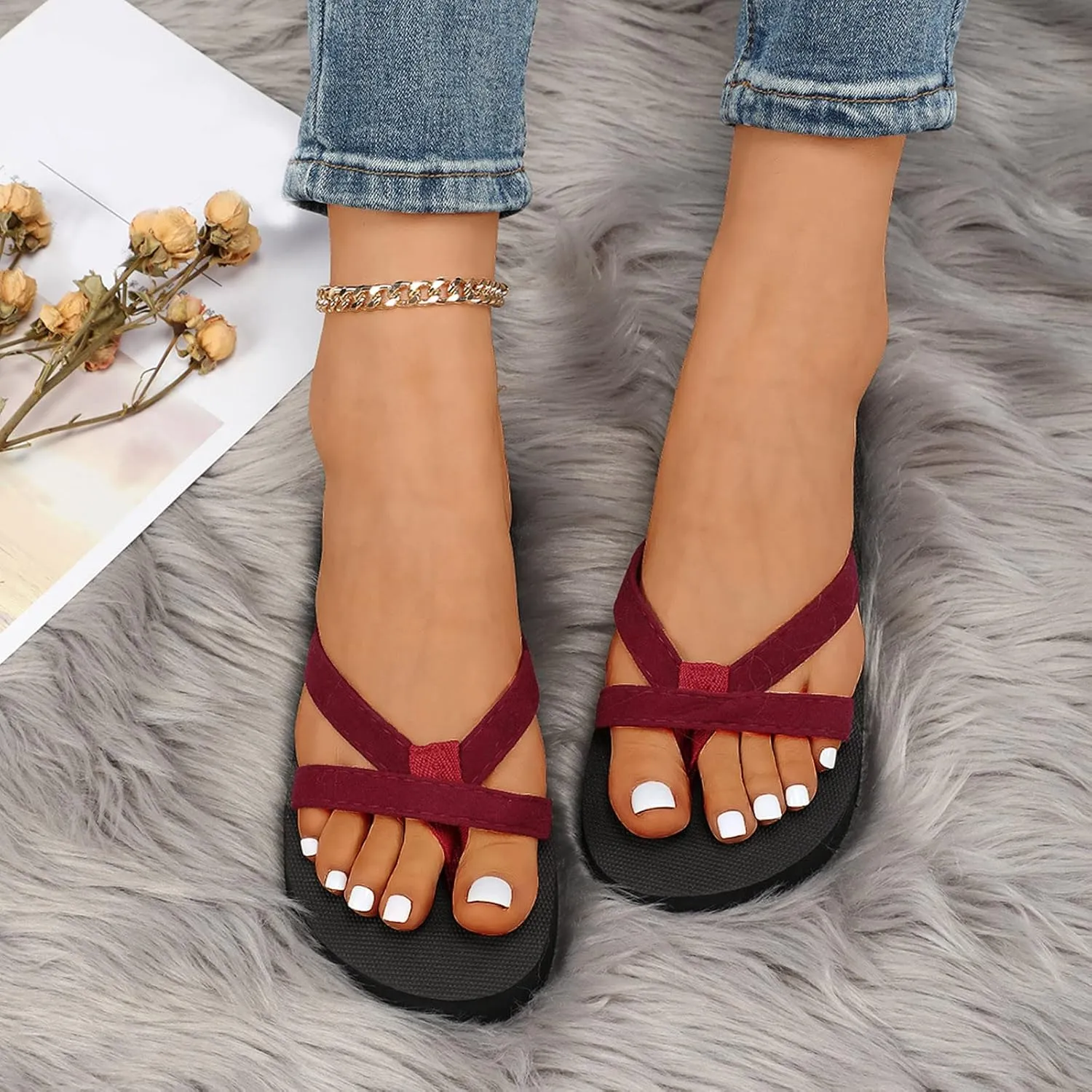 Flip Flops Sandal Comfortable Slip on Walking Thong Sandals White Sandals Woman Comfort Walking Summer Beach Thong Womens Wide Width Flip Flops