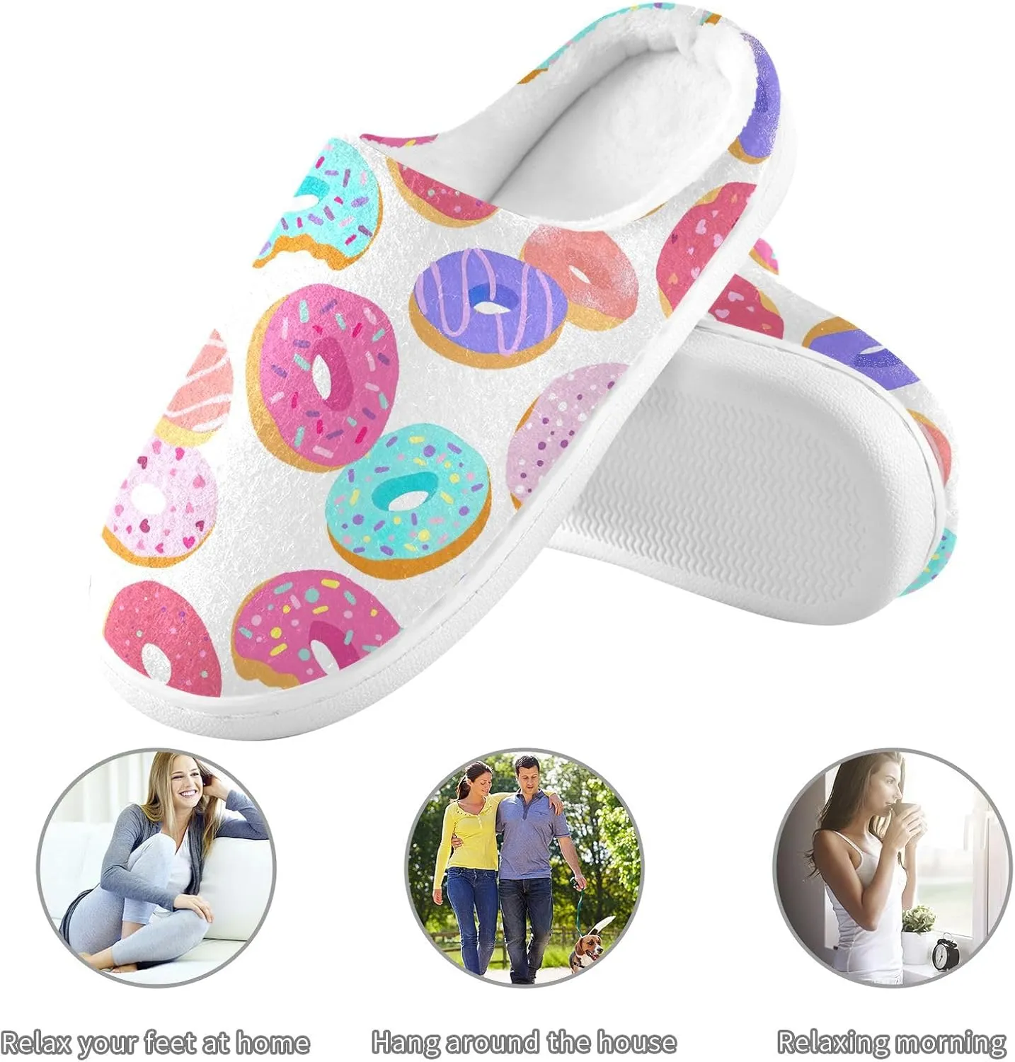GAIGEO Slippers Men Striped Flowers Yellow, Memory Foam Slippers Men for Indoor Bedroom, Warm Winter House Shoes