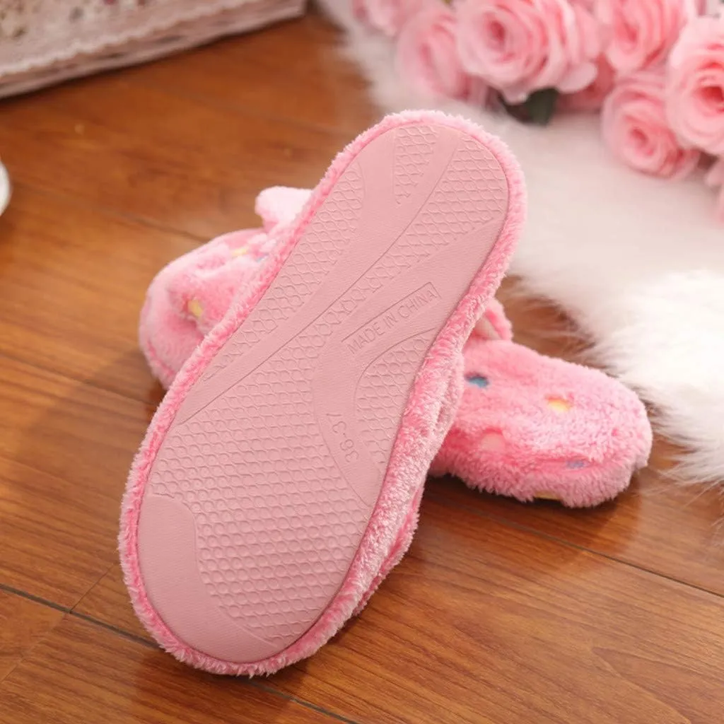 Gibobby House Slippers for Women Cute,Comfy Fuzzy Memory Foam Slip On Bowknot Anti-Skid Indoor Outdoor