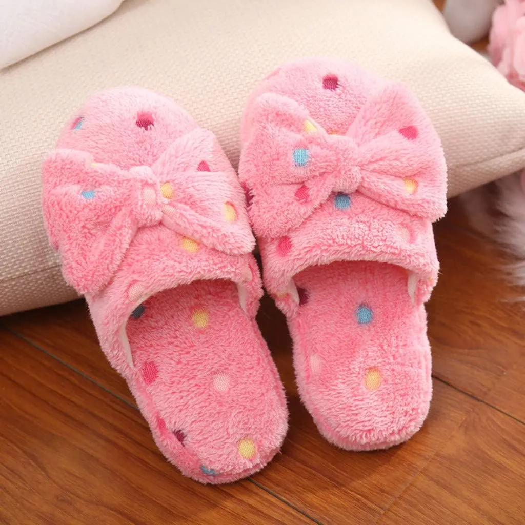 Gibobby House Slippers for Women Cute,Comfy Fuzzy Memory Foam Slip On Bowknot Anti-Skid Indoor Outdoor