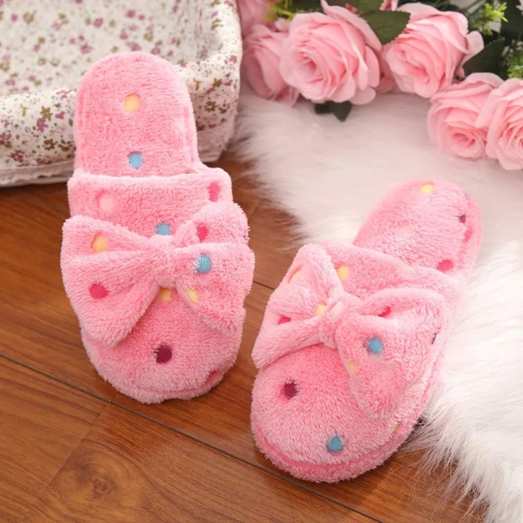 Gibobby House Slippers for Women Cute,Comfy Fuzzy Memory Foam Slip On Bowknot Anti-Skid Indoor Outdoor