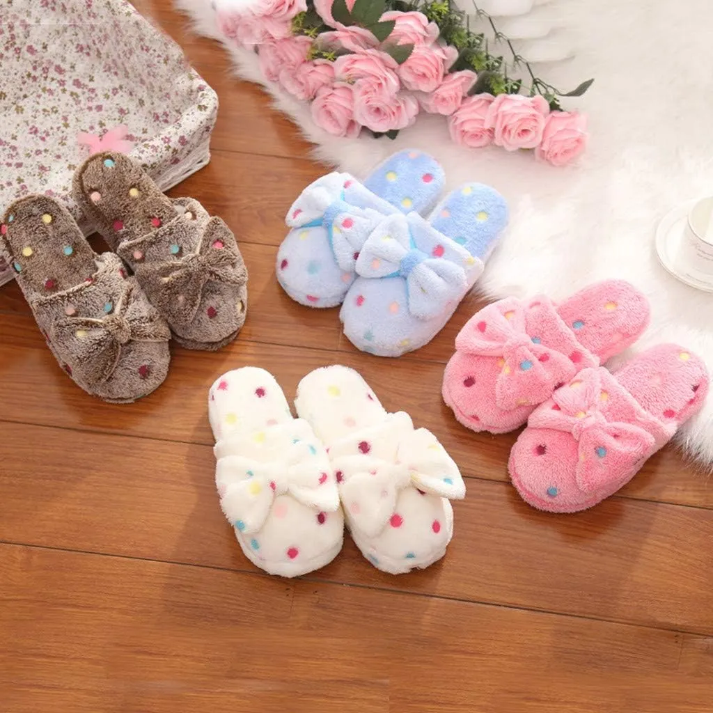 Gibobby House Slippers for Women Cute,Comfy Fuzzy Memory Foam Slip On Bowknot Anti-Skid Indoor Outdoor