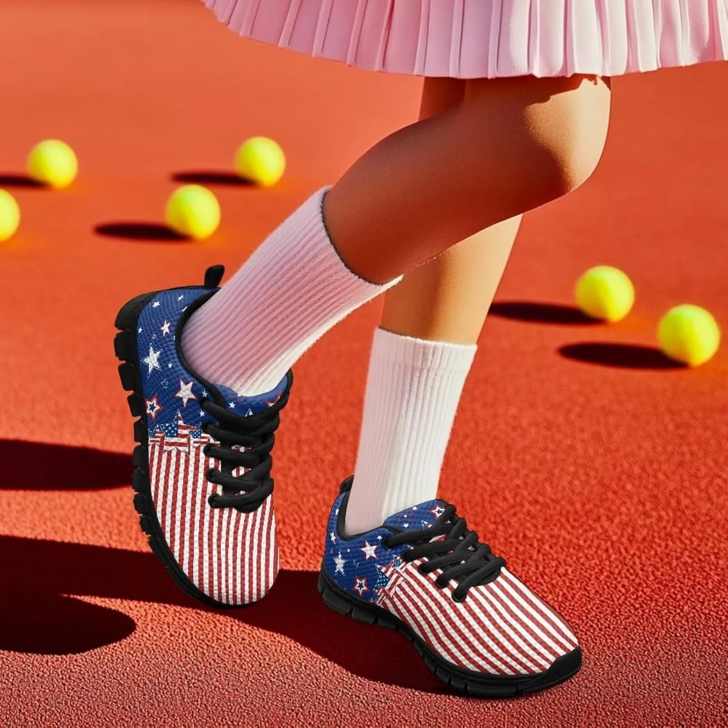 Girls Running Shoes Lightweight Athletic Sports Shoes Kids Non-Slip Lace-up Sneakers Breathable for Tennis Walking