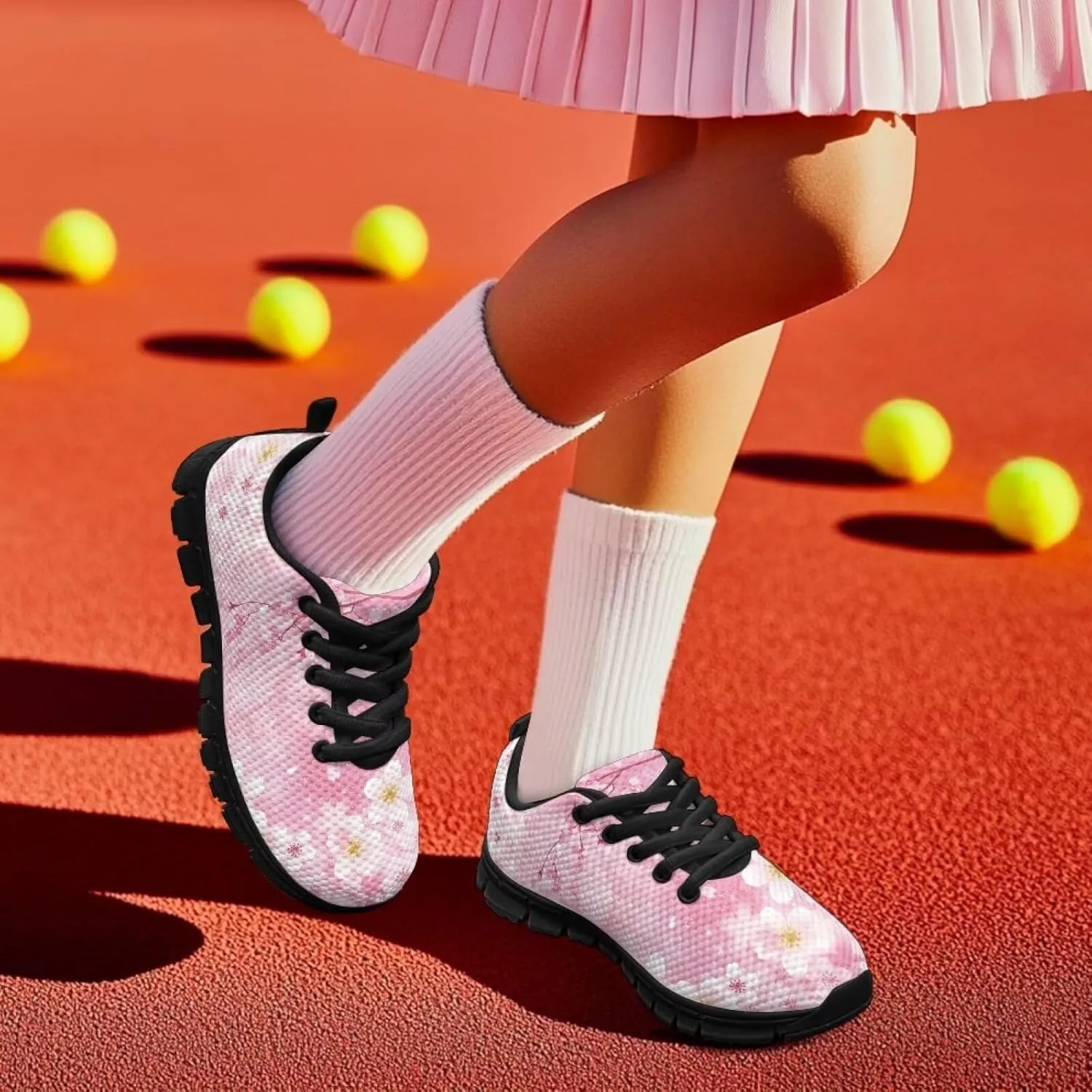 Girls Running Shoes Lightweight Athletic Sports Shoes Kids Non-Slip Lace-up Sneakers Breathable for Tennis Walking