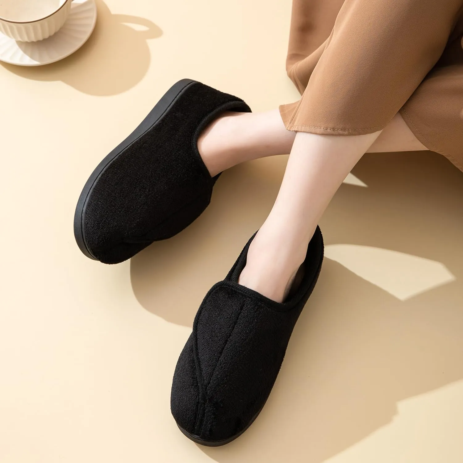 Git-up Women Soft wide Slippers Memory Foam Closed Toed Diabetic Arthritis Edema House Slippers
