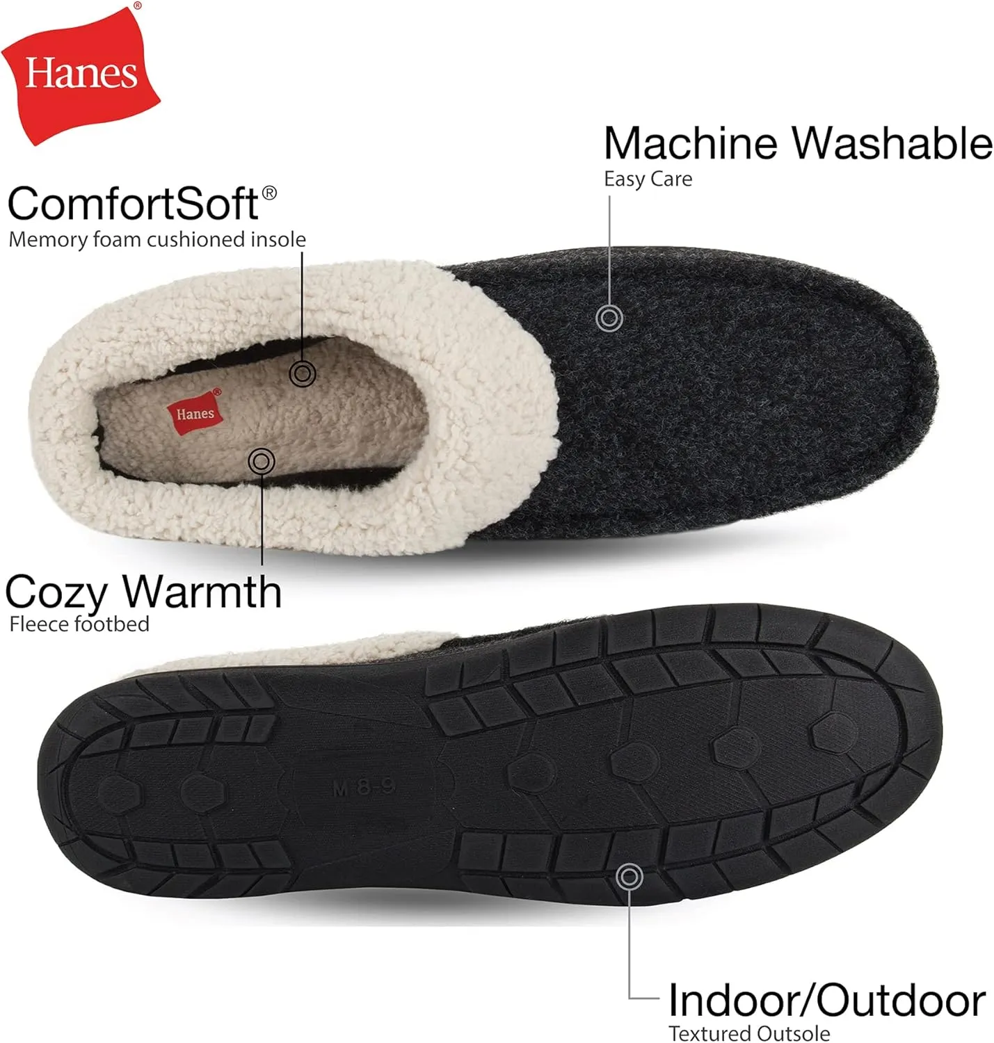 Hanes Men's Felt Clog Slipper Shoe - Memory Foam Indoor Outdoor Sole