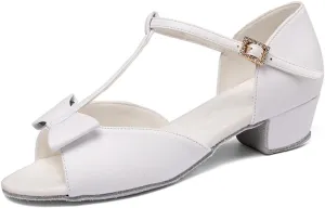 HIPPOSEUS Girls T-Strap Latin Ballroom Dance Shoes Bows Wedding Sandals