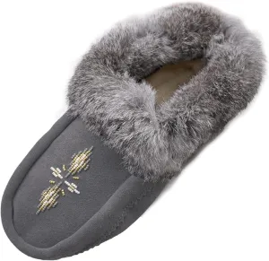 Hohokam Mukluks Women's Moccasin handmade Soft Sole Fleece Lined Rabbit Fur Trim shoes