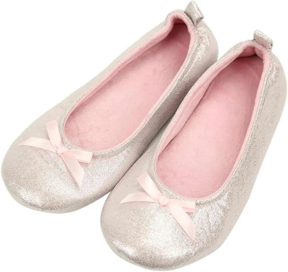 Home Slipper Women's Ballerina Plush Soft Sole Indoor House Ballet Slippers