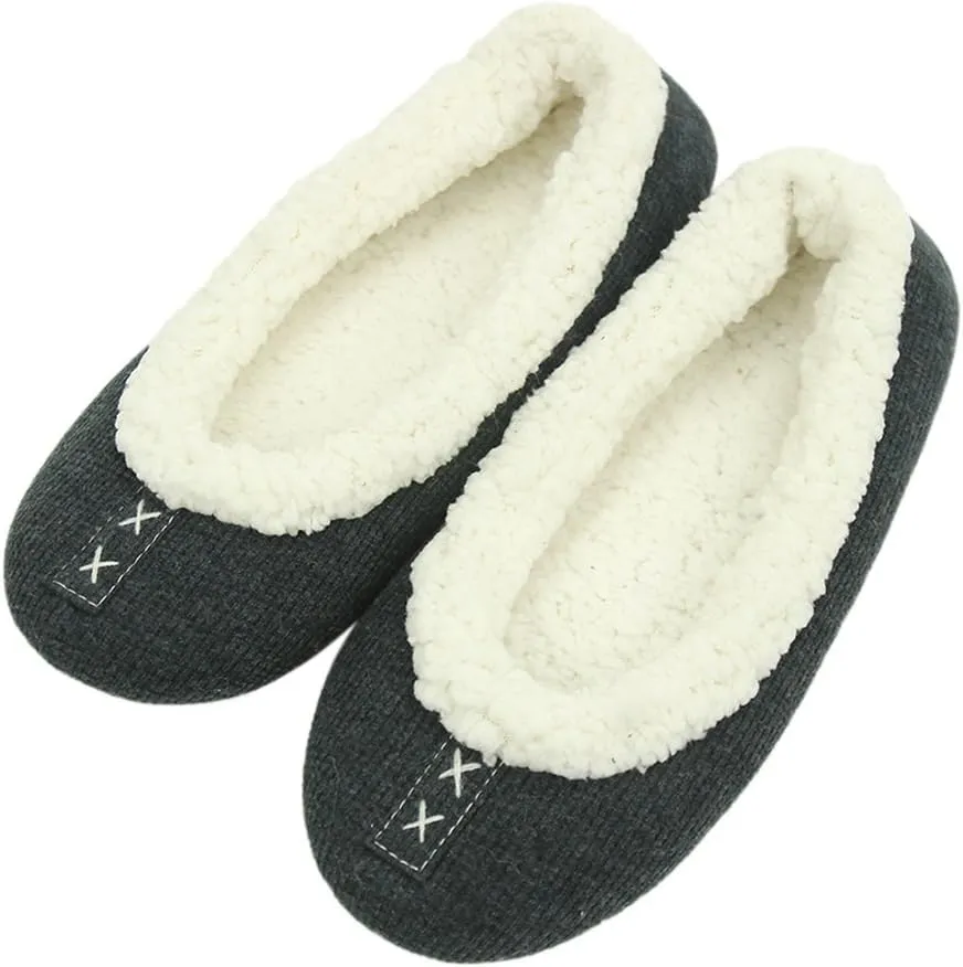 Home Slipper Women's Ballerina Plush Soft Sole Indoor House Ballet Slippers