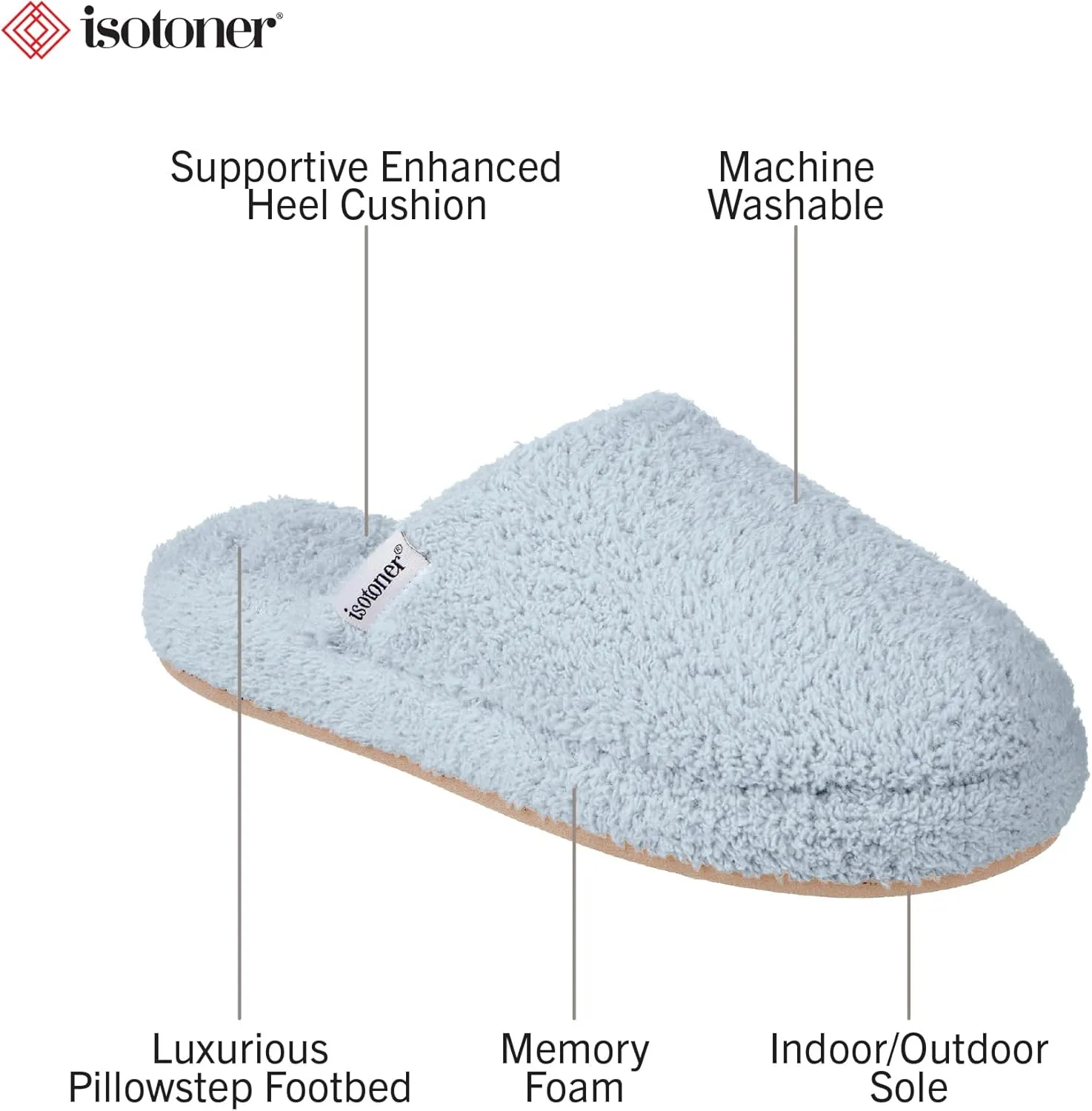 isotoner Women's Cozy Plush Terry Knit Joey Scuff Slippers-Memory Foam