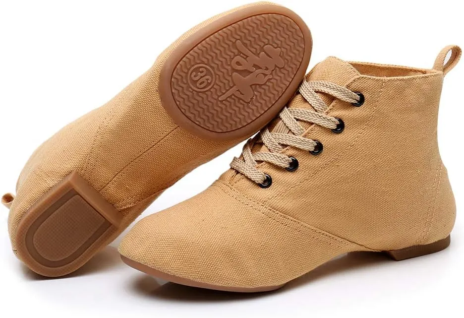 JUODVMP Canvas Lace-up Dance Shoes Flat Practice Jazz Dancing Boots for Women,Model MFGDBJSX