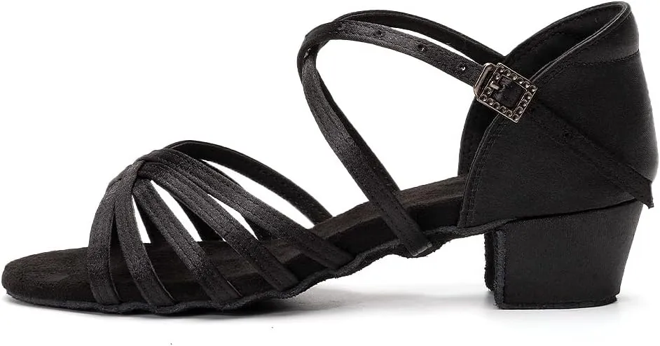 JUODVMP Girls Latin Dance Shoes Satin Ballroom Tango Salsa Practice Party Ballroom Dance Shoes