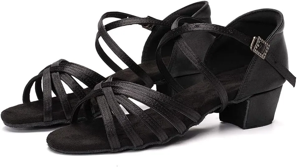 JUODVMP Girls Latin Dance Shoes Satin Ballroom Tango Salsa Practice Party Ballroom Dance Shoes