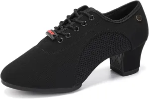 JUODVMP Women's Ballroom Dance Shoes Closed-Toe 2 inch Heel Split-Sole Salsa Professional Practice Shoes Low Heel Dance Shoes