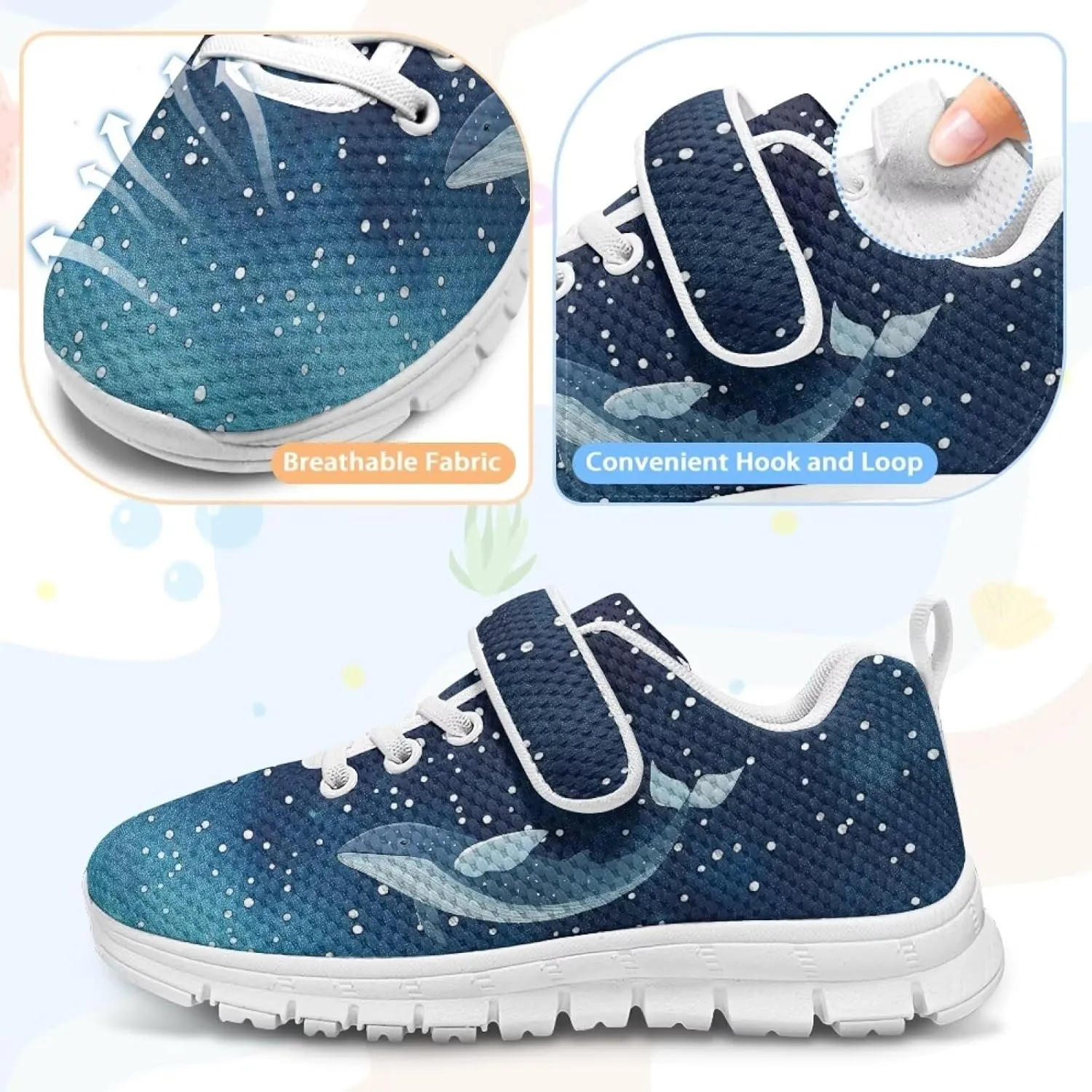 Kids Shoes Comfortable Breathable Hook and Loops Athletic Running Shoes for Litter Kids Non-Slip Lightweight School Sport Sneaker for Boys Girls US 11-15