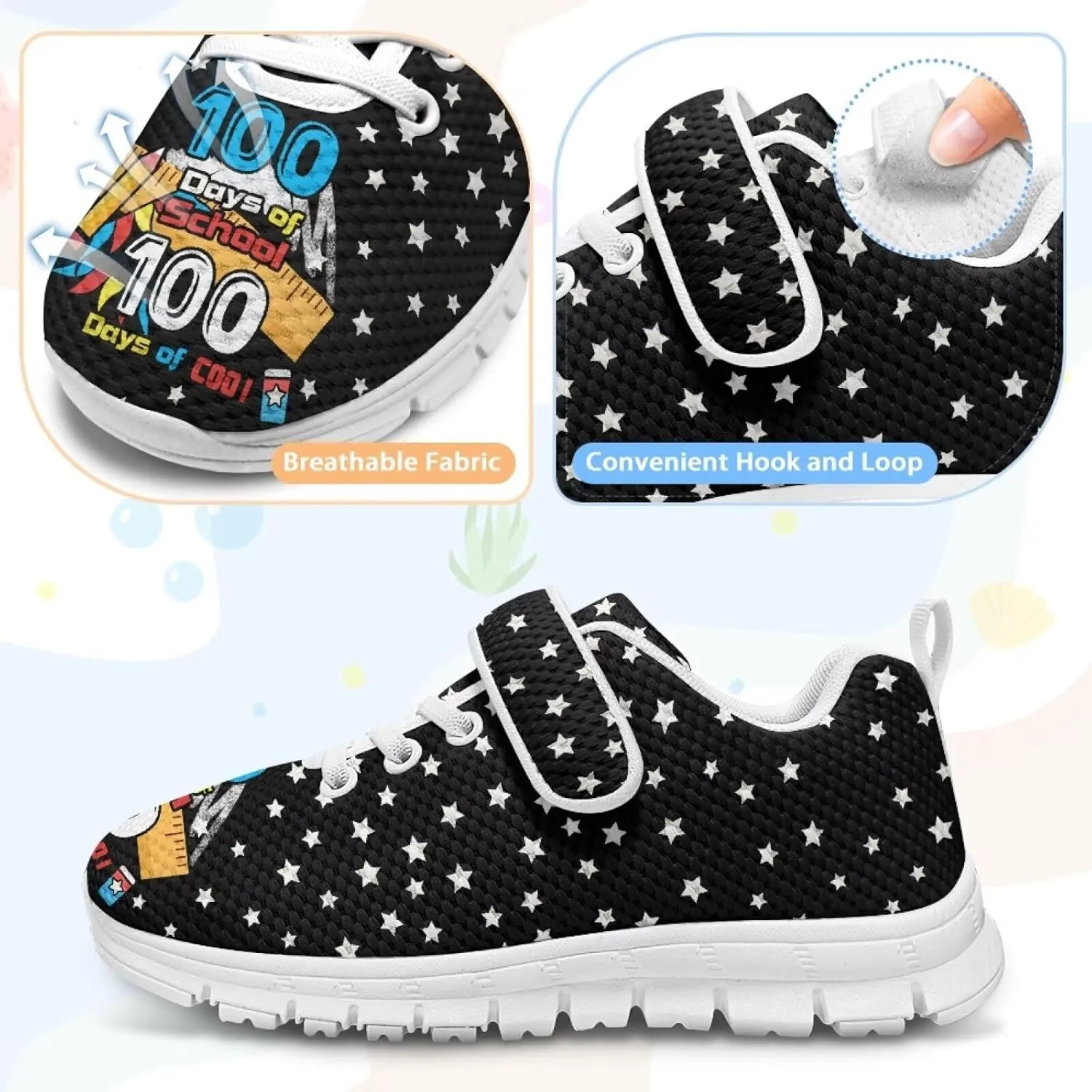 Kids Shoes Comfortable Breathable Hook and Loops Athletic Running Shoes for Litter Kids Non-Slip Lightweight School Sport Sneaker for Boys Girls US 11-15