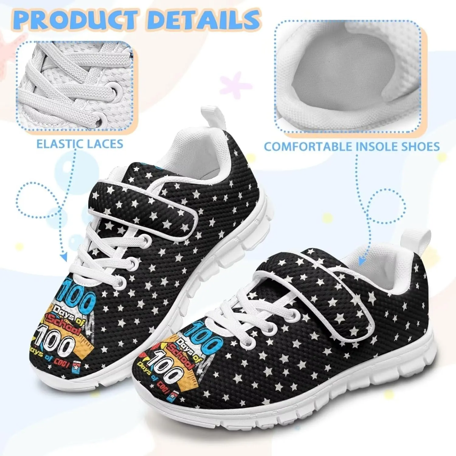 Kids Shoes Comfortable Breathable Hook and Loops Athletic Running Shoes for Litter Kids Non-Slip Lightweight School Sport Sneaker for Boys Girls US 11-15