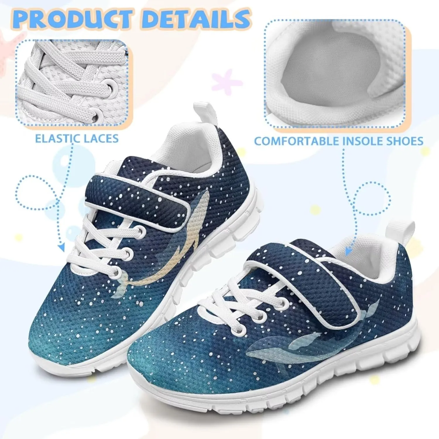 Kids Shoes Comfortable Breathable Hook and Loops Athletic Running Shoes for Litter Kids Non-Slip Lightweight School Sport Sneaker for Boys Girls US 11-15