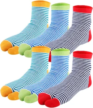 kilofly 6 Pairs Unisex Striped Flip Flop Split 2-Toe Tabi Socks Value Pack