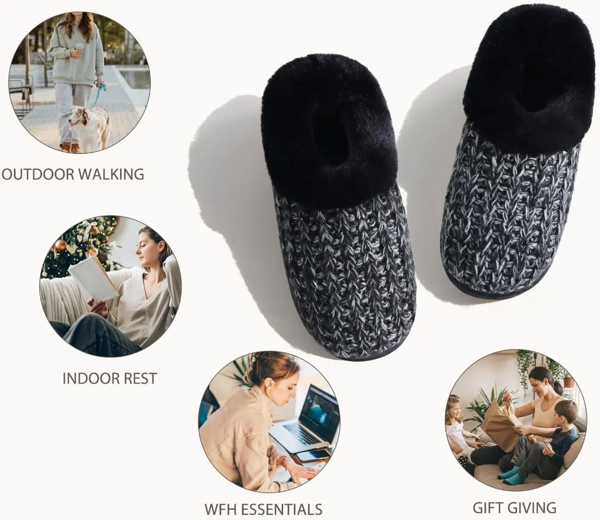 KuaiLu Womens House Platform Slippers Cozy Fuzzy Plush Knit Slipper Ladies Warm Fur Lined Winter Slip On Home Bedroom Thick Cushion Shoes Indoor Outdoor Hard Sole