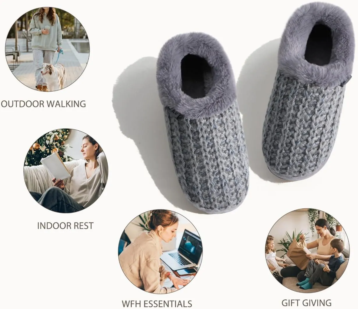 KuaiLu Womens House Platform Slippers Cozy Fuzzy Plush Knit Slipper Ladies Warm Fur Lined Winter Slip On Home Bedroom Thick Cushion Shoes Indoor Outdoor Hard Sole
