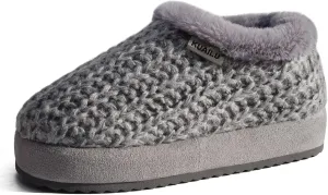KuaiLu Womens House Platform Slippers Cozy Fuzzy Plush Knit Slipper Ladies Warm Fur Lined Winter Slip On Home Bedroom Thick Cushion Shoes Indoor Outdoor Hard Sole
