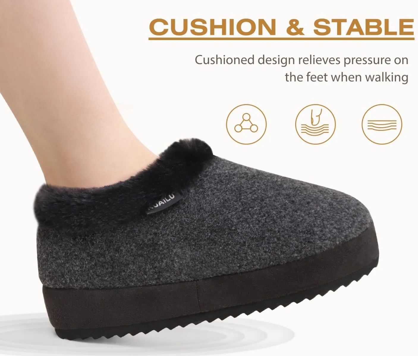 KuaiLu Womens House Platform Slippers Cozy Fuzzy Plush Knit Slipper Ladies Warm Fur Lined Winter Slip On Home Bedroom Thick Cushion Shoes Indoor Outdoor Hard Sole