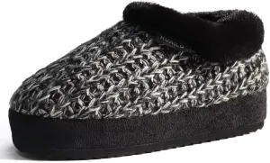 KuaiLu Womens House Platform Slippers Cozy Fuzzy Plush Knit Slipper Ladies Warm Fur Lined Winter Slip On Home Bedroom Thick Cushion Shoes Indoor Outdoor Hard Sole