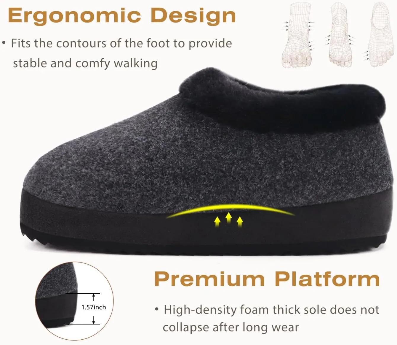 KuaiLu Womens House Platform Slippers Cozy Fuzzy Plush Knit Slipper Ladies Warm Fur Lined Winter Slip On Home Bedroom Thick Cushion Shoes Indoor Outdoor Hard Sole