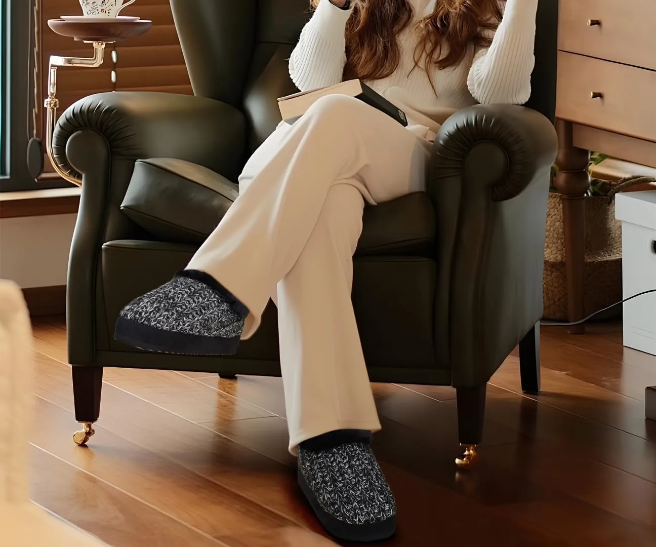 KuaiLu Womens House Platform Slippers Cozy Fuzzy Plush Knit Slipper Ladies Warm Fur Lined Winter Slip On Home Bedroom Thick Cushion Shoes Indoor Outdoor Hard Sole