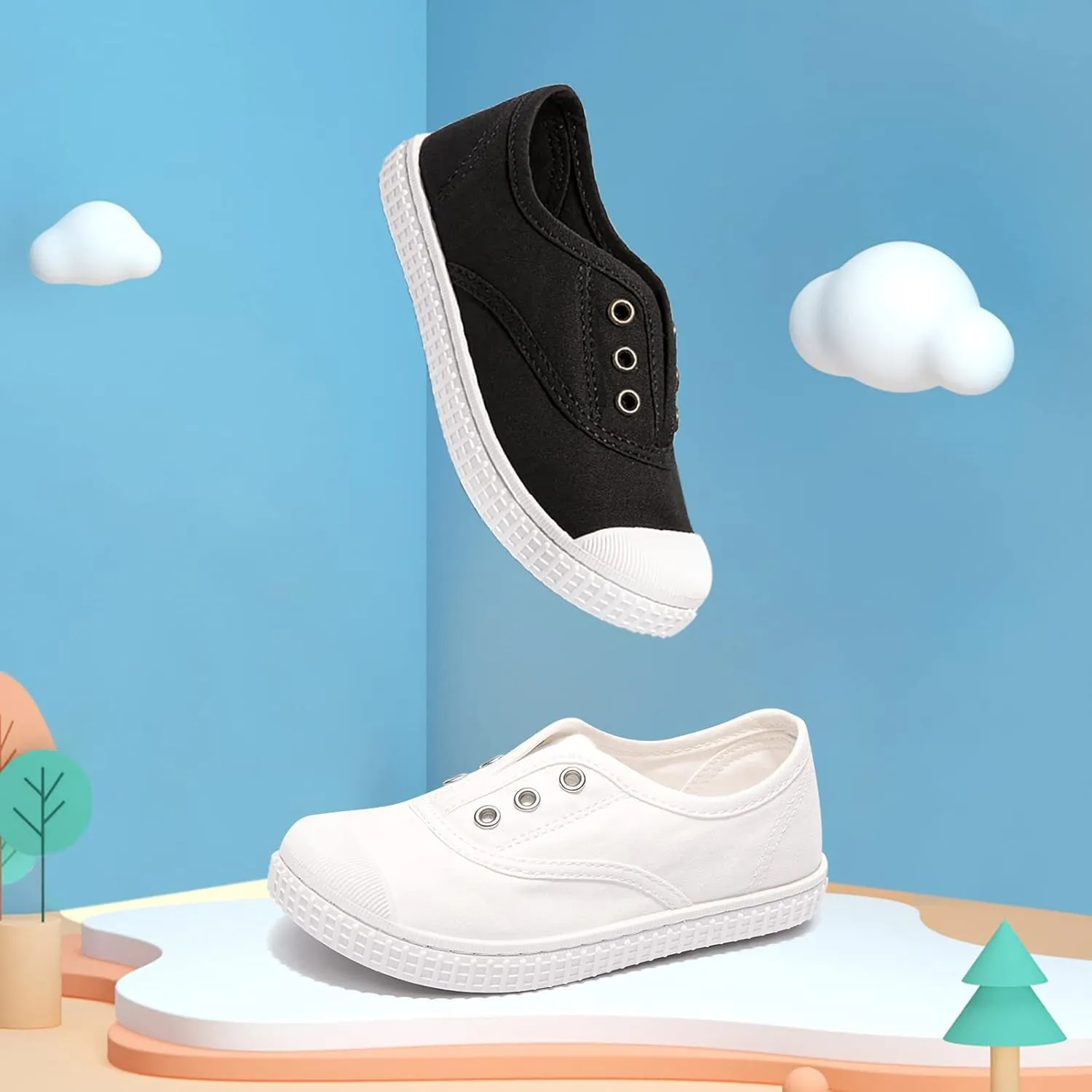 Luffymomo Boy's Girl's Canvas Sneakers Elastic Tongue Slip on Running Shoes Lightweight Casual School Tennis Shoes for Toddle/Little Kids