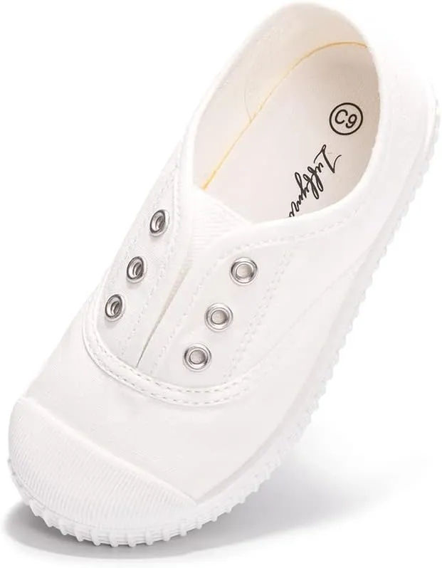 Luffymomo Boy's Girl's Canvas Sneakers Elastic Tongue Slip on Running Shoes Lightweight Casual School Tennis Shoes for Toddle/Little Kids