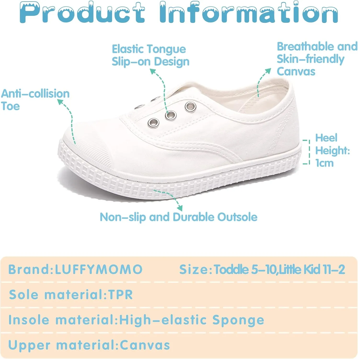Luffymomo Boy's Girl's Canvas Sneakers Elastic Tongue Slip on Running Shoes Lightweight Casual School Tennis Shoes for Toddle/Little Kids