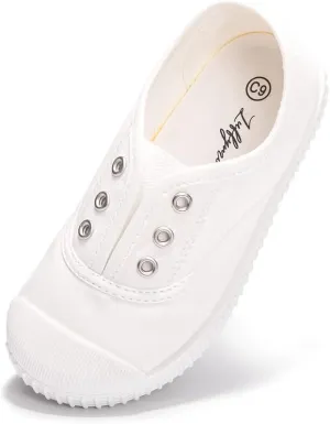 Luffymomo Boy's Girl's Canvas Sneakers Elastic Tongue Slip on Running Shoes Lightweight Casual School Tennis Shoes for Toddle/Little Kids