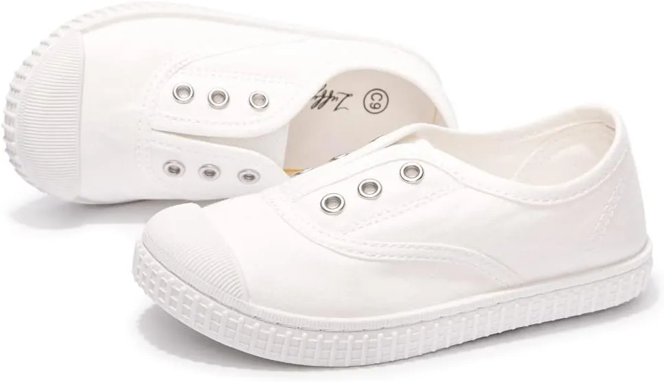 Luffymomo Boy's Girl's Canvas Sneakers Elastic Tongue Slip on Running Shoes Lightweight Casual School Tennis Shoes for Toddle/Little Kids