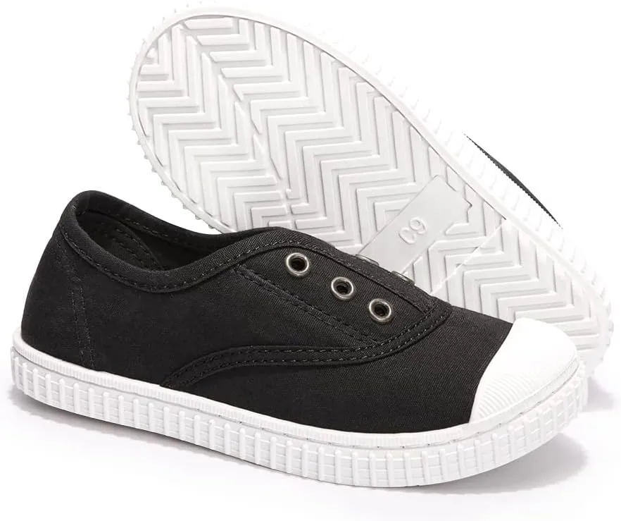 Luffymomo Boy's Girl's Canvas Sneakers Elastic Tongue Slip on Running Shoes Lightweight Casual School Tennis Shoes for Toddle/Little Kids