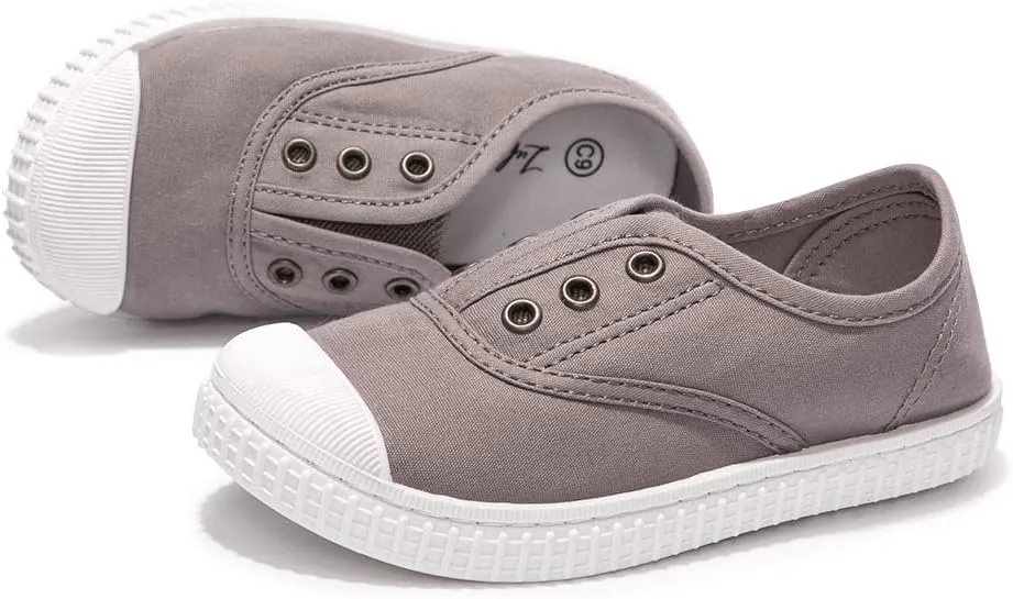 Luffymomo Boy's Girl's Canvas Sneakers Elastic Tongue Slip on Running Shoes Lightweight Casual School Tennis Shoes for Toddle/Little Kids