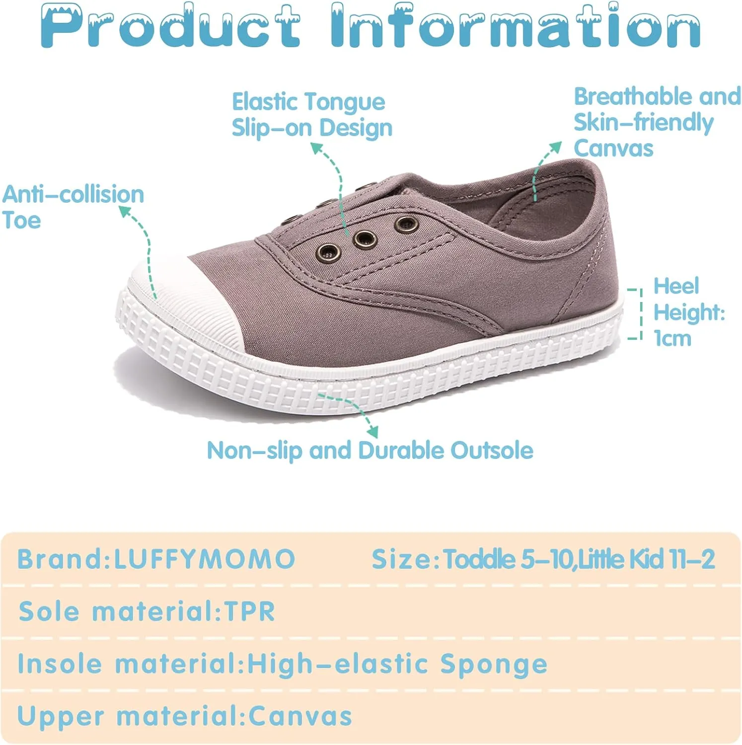 Luffymomo Boy's Girl's Canvas Sneakers Elastic Tongue Slip on Running Shoes Lightweight Casual School Tennis Shoes for Toddle/Little Kids