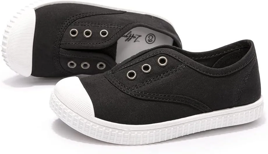 Luffymomo Boy's Girl's Canvas Sneakers Elastic Tongue Slip on Running Shoes Lightweight Casual School Tennis Shoes for Toddle/Little Kids