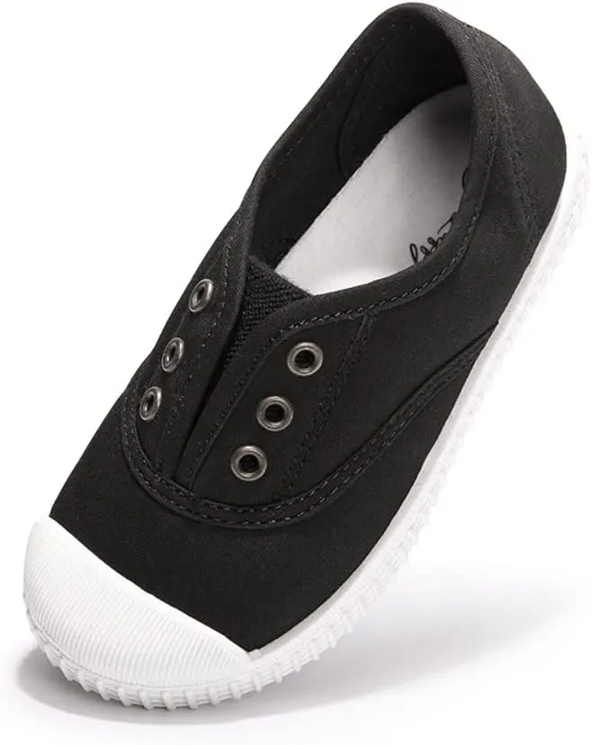 Luffymomo Boy's Girl's Canvas Sneakers Elastic Tongue Slip on Running Shoes Lightweight Casual School Tennis Shoes for Toddle/Little Kids