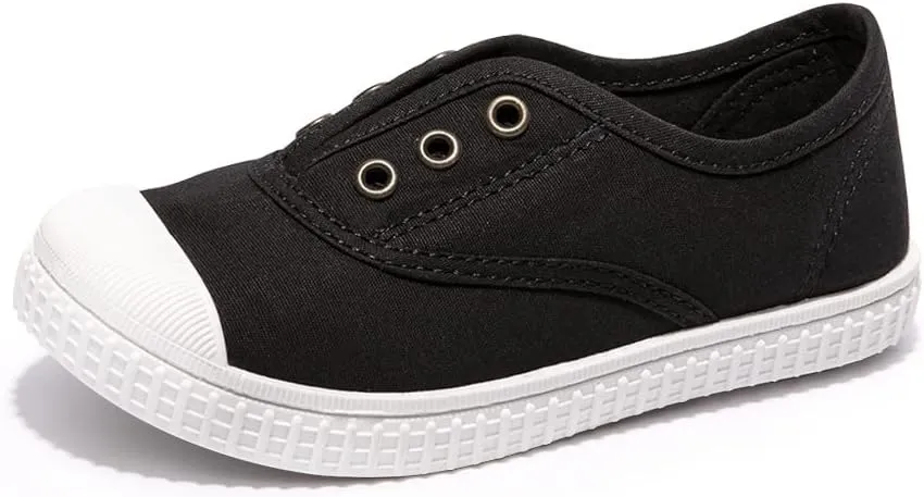 Luffymomo Boy's Girl's Canvas Sneakers Elastic Tongue Slip on Running Shoes Lightweight Casual School Tennis Shoes for Toddle/Little Kids