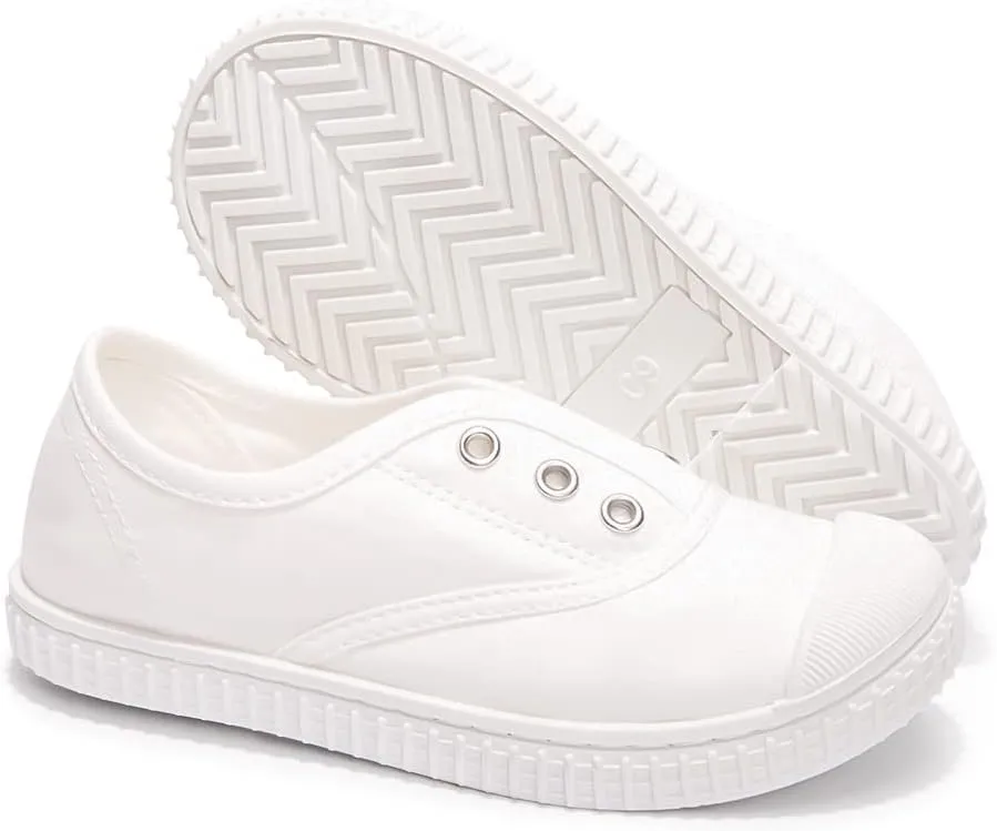 Luffymomo Boy's Girl's Canvas Sneakers Elastic Tongue Slip on Running Shoes Lightweight Casual School Tennis Shoes for Toddle/Little Kids